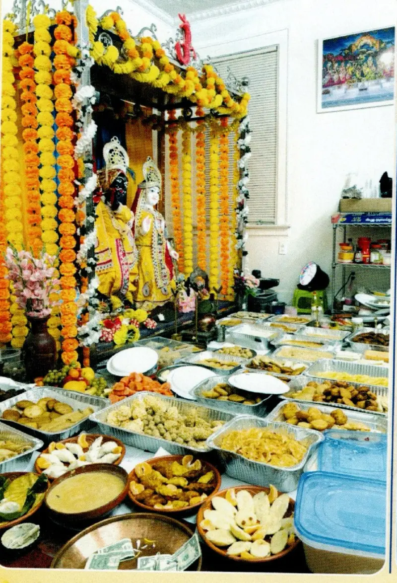 Temple altar with flowers and offerings